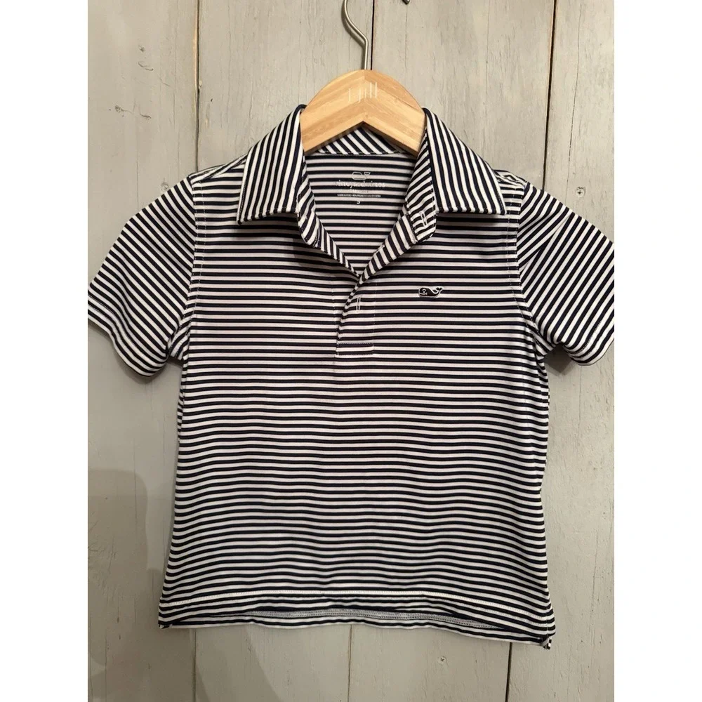 Vineyard Vines Shirt Boys 5 Blue White Striped Sankaty Polo Performance